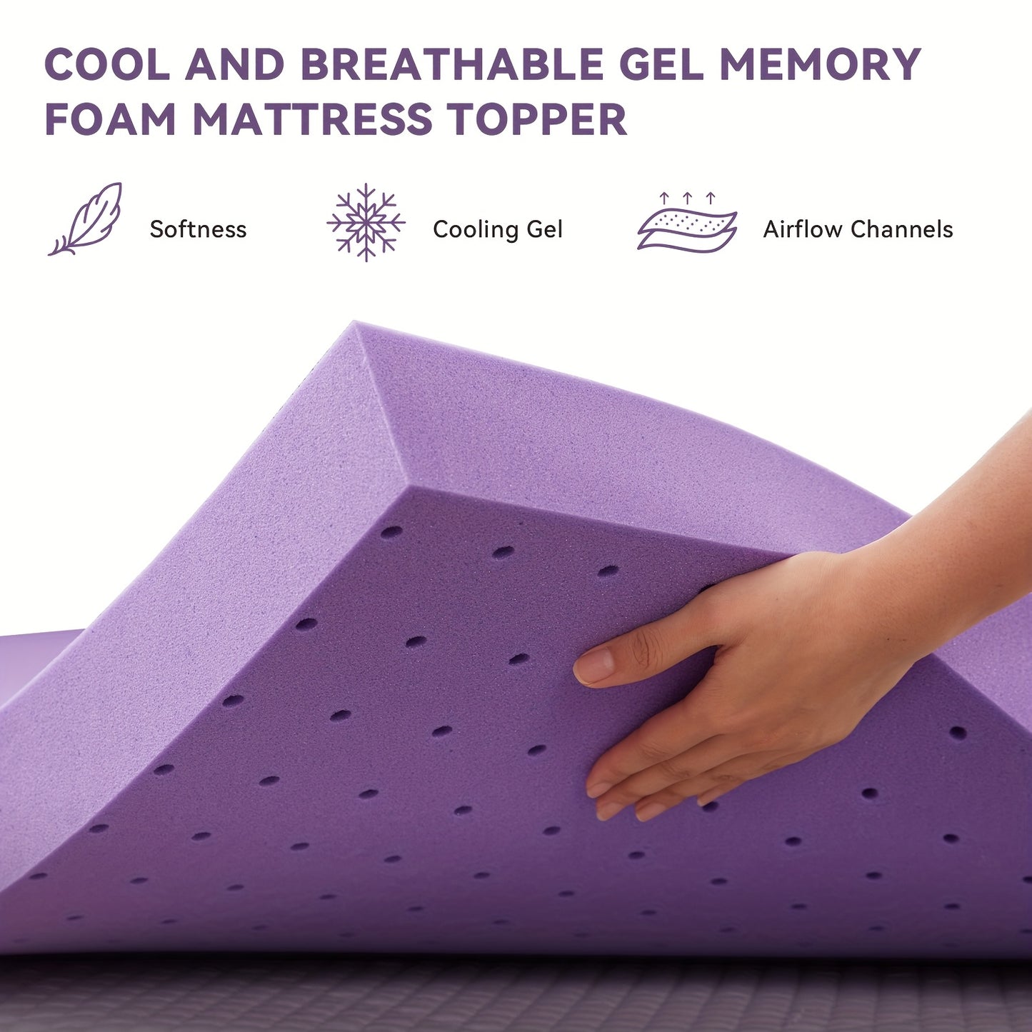 Cooling Gel Memory Foam Mattress Topper, Breathable Gel Premium Memory Foam Mattress, Fits All Mattresses, Ventilated Soft Breathable Mattress, 1.5in, 2in, 3in, 4in Thickness Available, Multiple Sizes To Meet Different Needs,