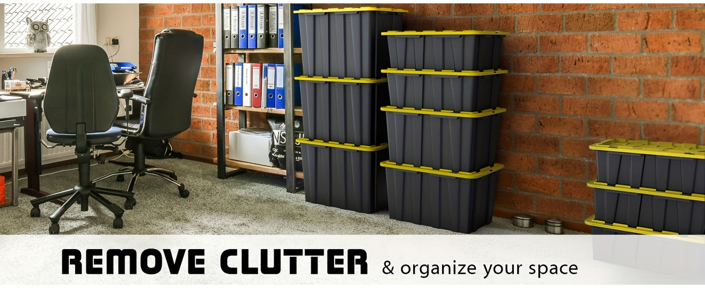 4pcs 17 Gallon/4pcs 23 Gallon/8pcs 12 Gallon Plastic Storage Bin Tote Organizing Container with Ultra Durable Secure Latching Lids, Stackable, Extra Strength Clear with Built In Handle - Black And Yellow