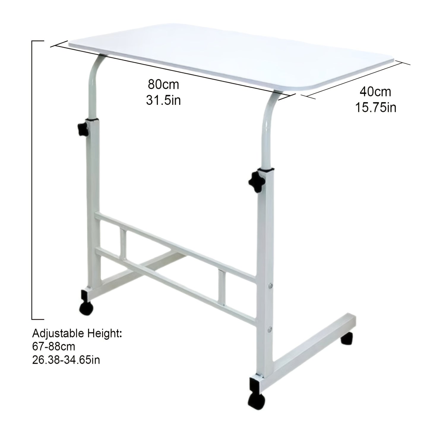 40*80cm Adjustable Height Standing Desk, Mobile Computer Table with Wheels, 26.4"-34.7" Height Range, Spacious and Stable Study Desk, Suitable for Home, Office, and Living Room