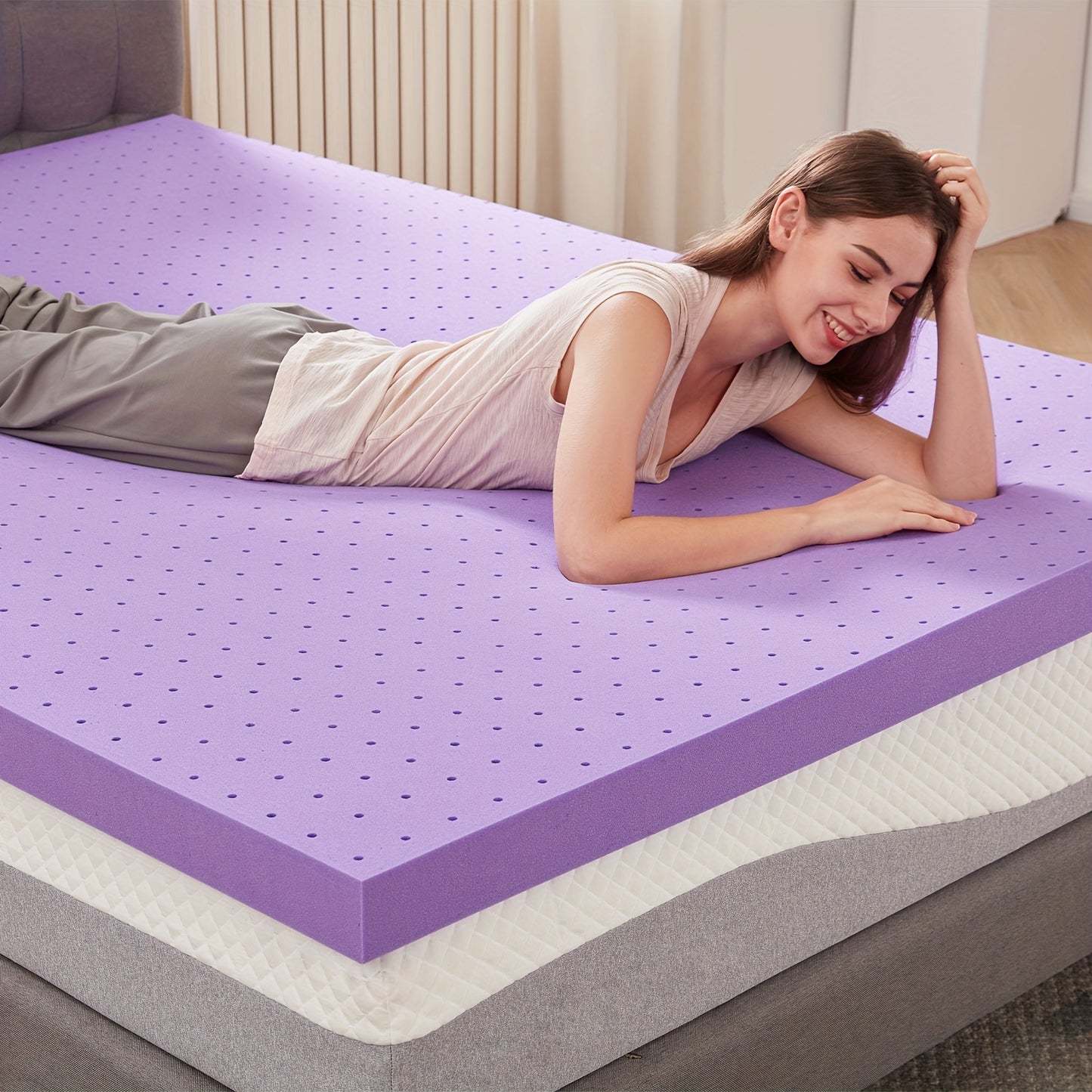 Cooling Gel Memory Foam Mattress Topper, Breathable Gel Premium Memory Foam Mattress, Fits All Mattresses, Ventilated Soft Breathable Mattress, 1.5in, 2in, 3in, 4in Thickness Available, Multiple Sizes To Meet Different Needs,