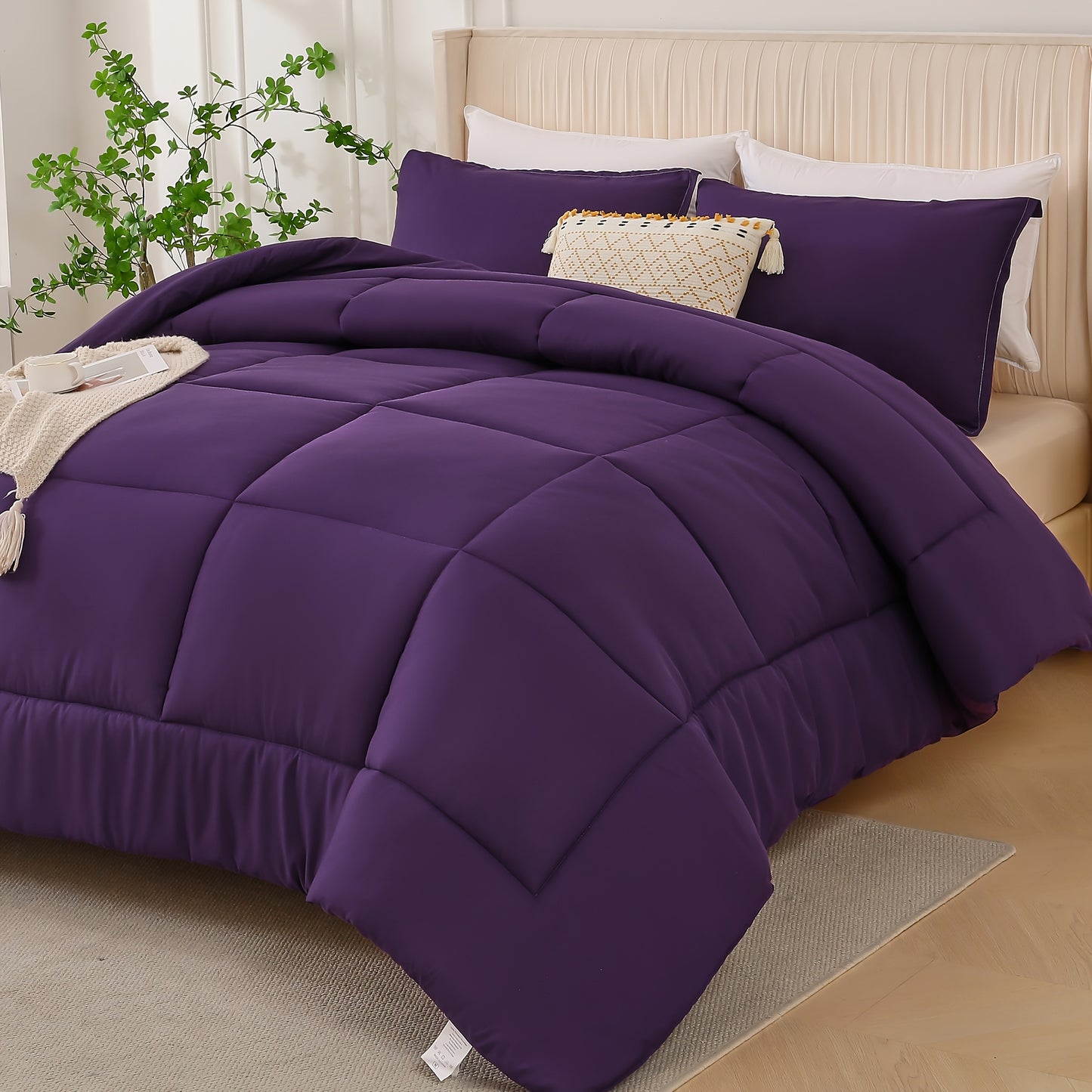 3pcs Solid Colour Checkered Comforter Set - Soft Microfiber, Lightweight, All-Season, Twin/Queen/King Size Bed In A Bag, Quilt Set with Breathable Fabric And Easy Care