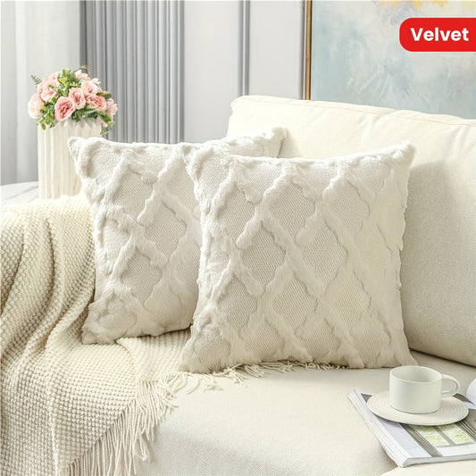 Set of 2 Bohemian Chic Velvet Throw Pillow Covers - Soft, Machine Washable, Woven Zipper Closure, Geometric Pattern Design - Decorative Cushion Covers for Living Room, Bedroom, and Outdoor Spaces