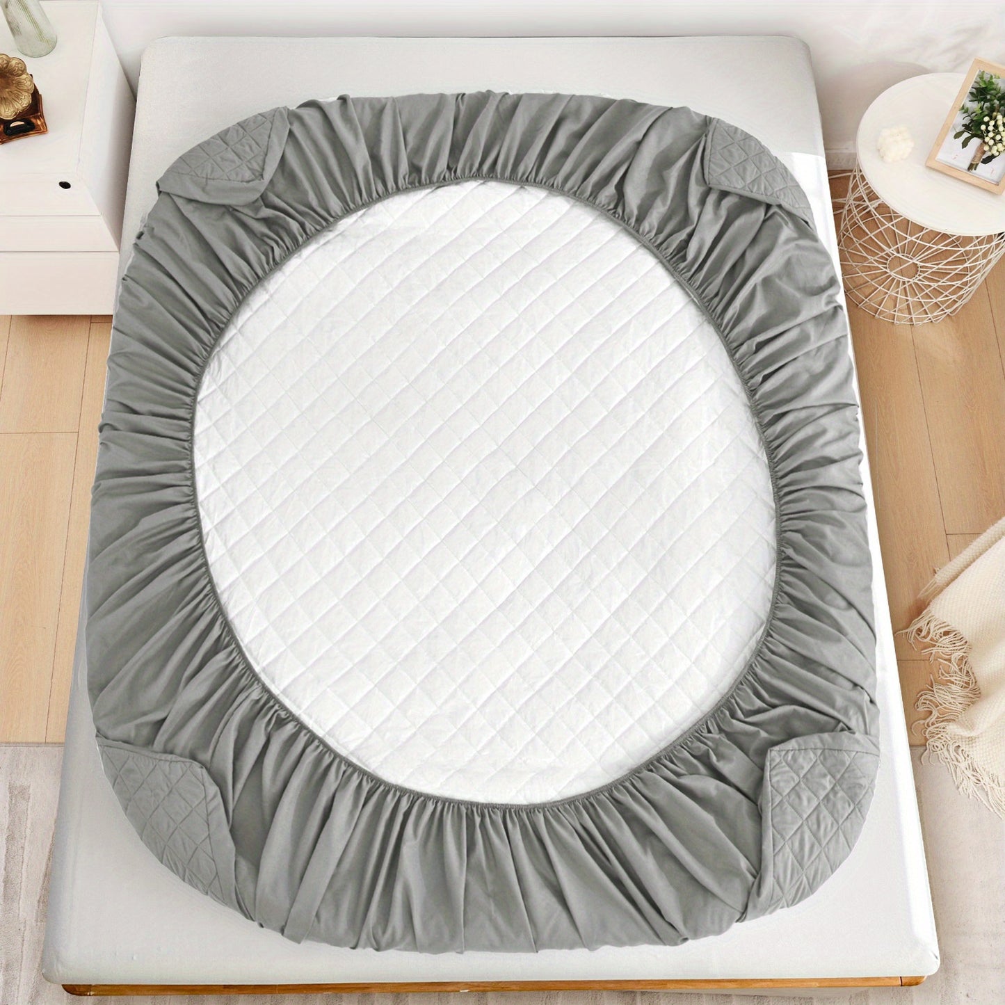 Waterproof Mattress Protector - Super Soft Quilted Polyester, Gray Satin Finish, Elastic Fit with Button Snap Closure, Machine Washable for Home & Hotel Use (Pillowcases Not Included), Comfortable Sleeping, Elegant Bedroom St