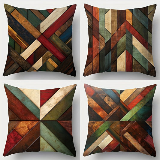 4pcs Modern Geometric Sofa Cushion Cover, 17.7*17.7 Inches, Printed on One Side, Printed Zipper Closure, Machine Washable, Multifunctional Upholstery, Ideal for Living Room, Bedroom, Patio Decoration