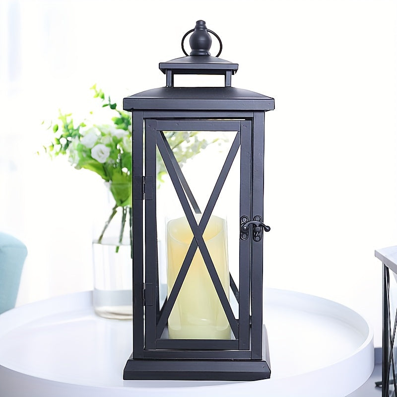 1pc Chinese Style Metal Candle Lantern with Glass Panels, Outdoor Windproof Floor-Mounted Candle Holder - Ideal for Wedding, Chapel Decor, Festive Celebrations - Christmas, Halloween, Valentine's Day, Universal