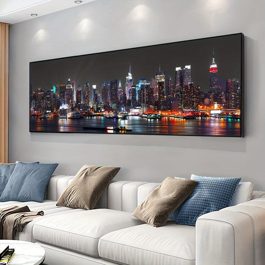 [Odorless Canvas Art Poster] Waterproof & Odorless Urban Riverside Night View Canvas Art Poster - Chic Wall Decor for Living Room, Bedroom, Office - Perfect Gift Idea