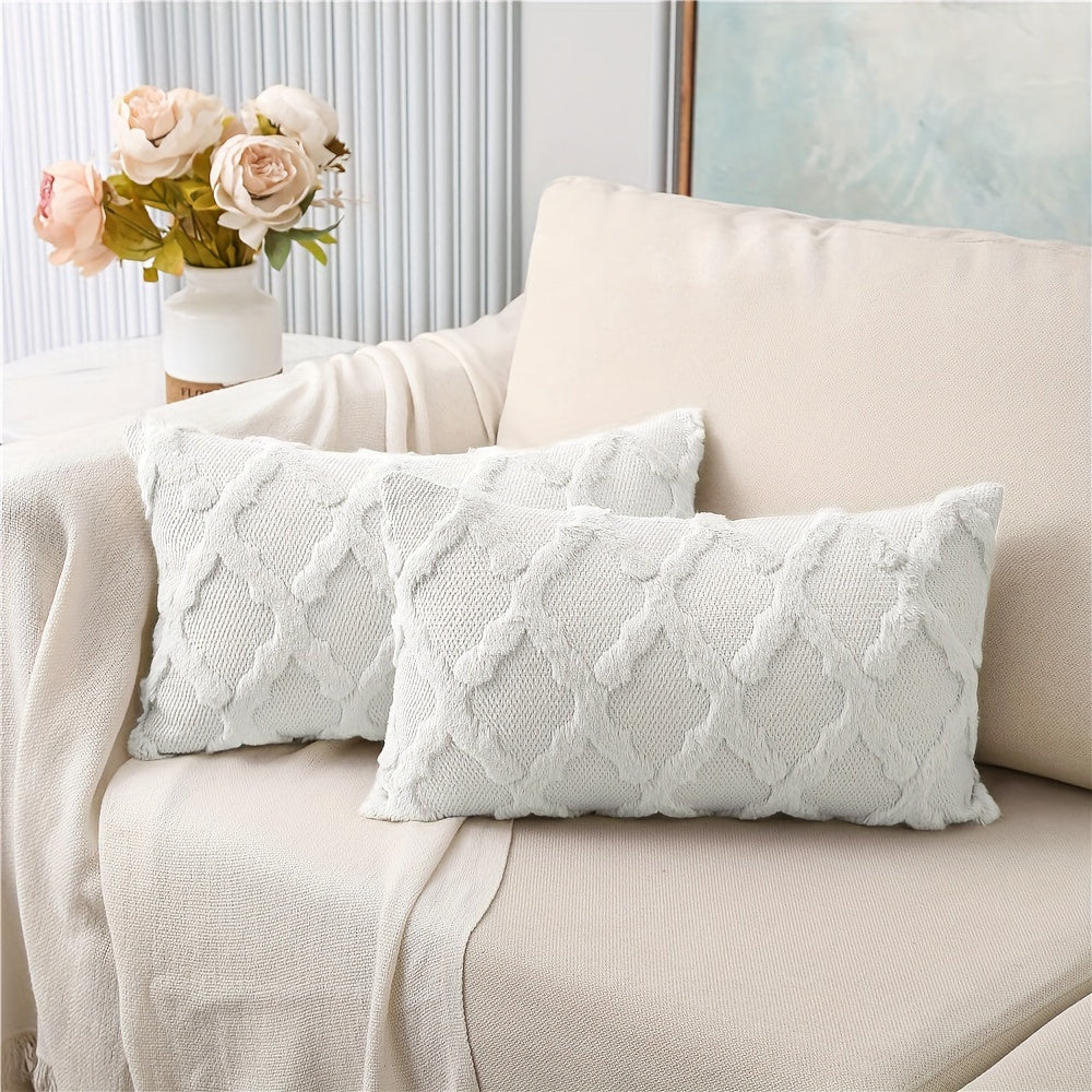 Set of 2 Bohemian Chic Velvet Throw Pillow Covers - Soft, Machine Washable, Woven Zipper Closure, Geometric Pattern Design - Decorative Cushion Covers for Living Room, Bedroom, and Outdoor Spaces