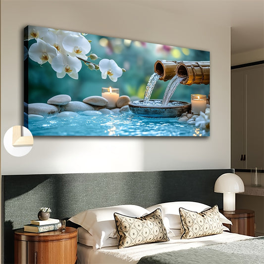 [Serene Canvas Art] 20x40 Inches Large Framed Canvas Wall Art | Serene White Pebble Design with Candlelit Ambiance, Ideal for Home, Office, Bedroom, Living Room Decor, Tranquil Room Accent, Candlelit Scene, Realistic Stone Te