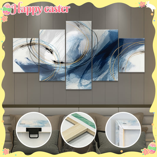5pcs Abstract Blue Lines Canvas Art Set - Modern Minimalist Wall Decor with Golden Accents, Waterproof & Odorless, Perfect for Living Room, Bedroom, Kitchen, or Dorm, Ideal Gift for Family & Friends, Bedroom Wall Art|Abstract