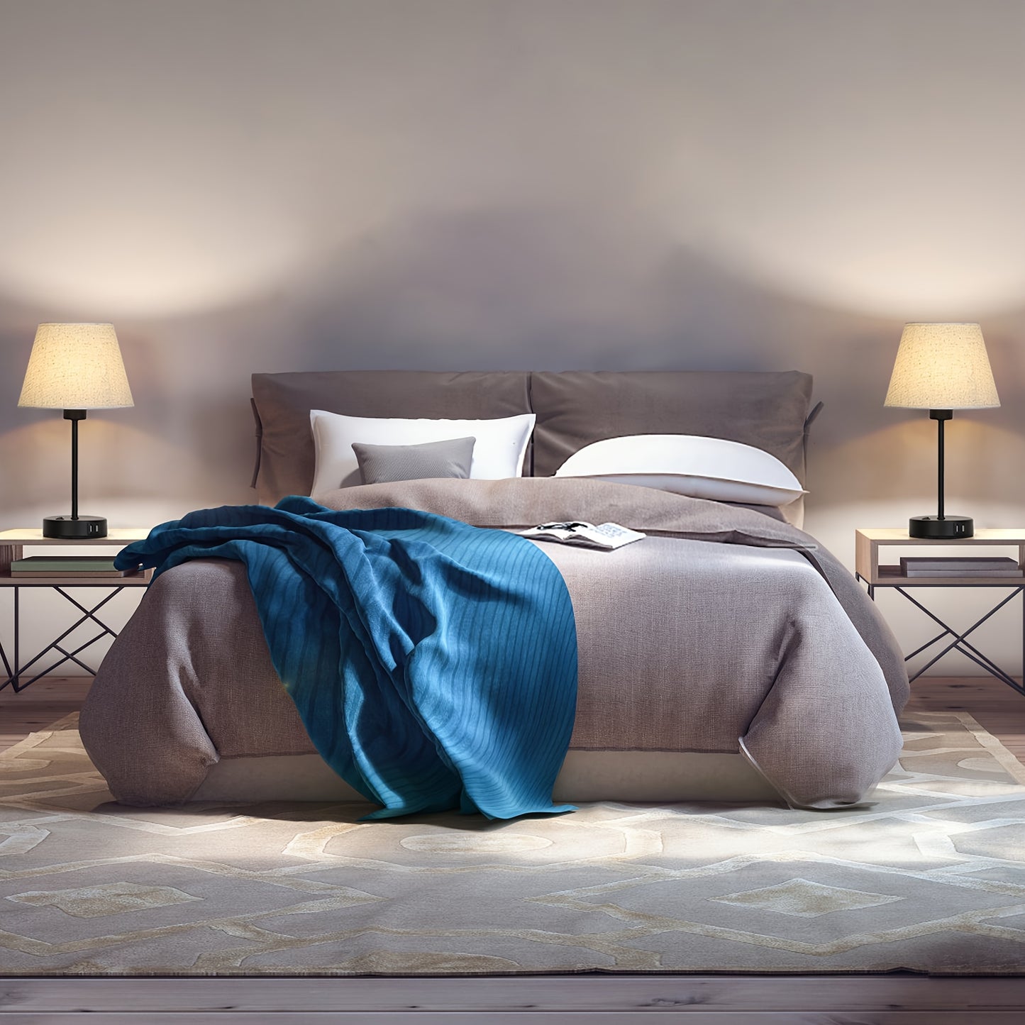 Table Lamps Set Of 2 with Dual USB Charging Ports, Modern Bedside Lamps Perfect for Bedroom, Living Room, Study Room