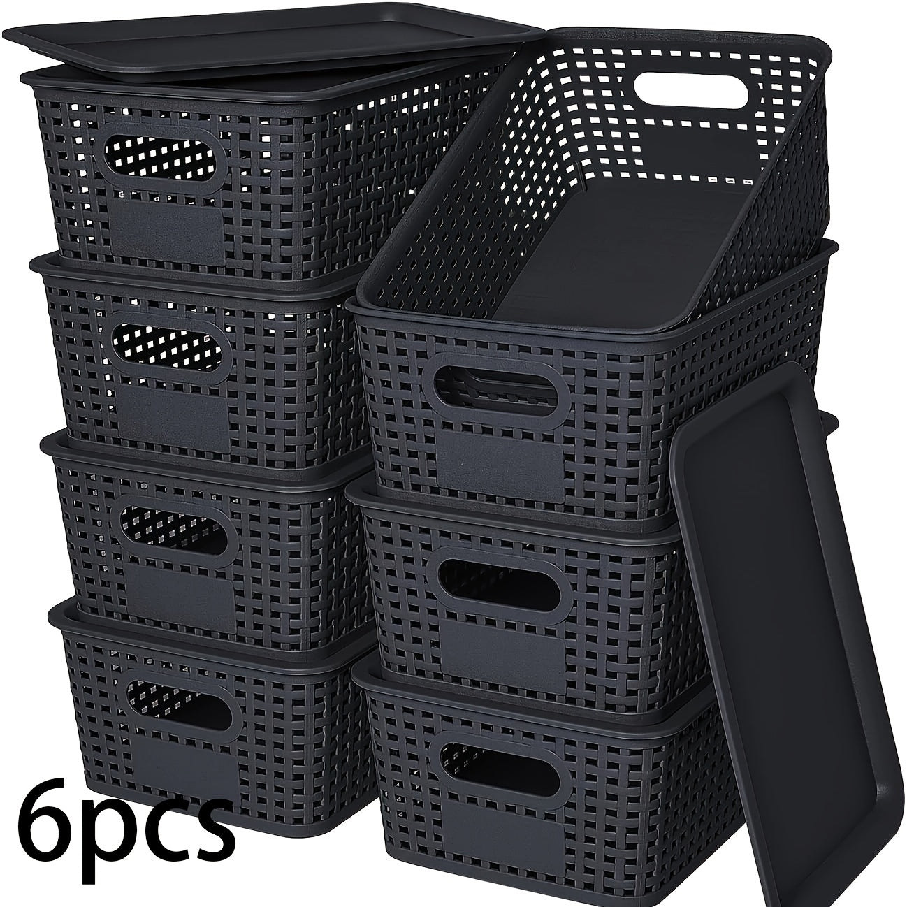 6pcs Stackable Plastic Storage Bins with Lids - Durable Gray Organizer Baskets for Home, Office, and Classroom - Multi-Purpose Shelf Bins, 10.2x7.2x4.1 Inches, Home Organization | Sleek Storage Solution | Stackable Bins