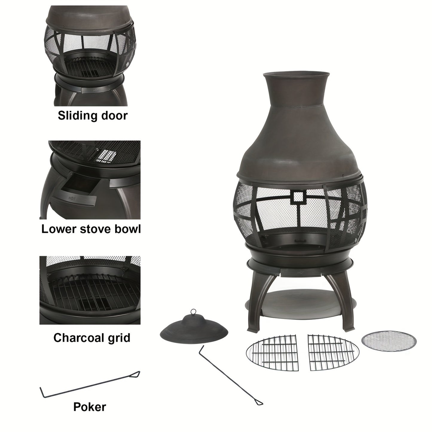 BALI OUTDOORS Wood Burning Fire Pits Chimenea Outdoor Fireplace Wooden Firepit, Brown-Black