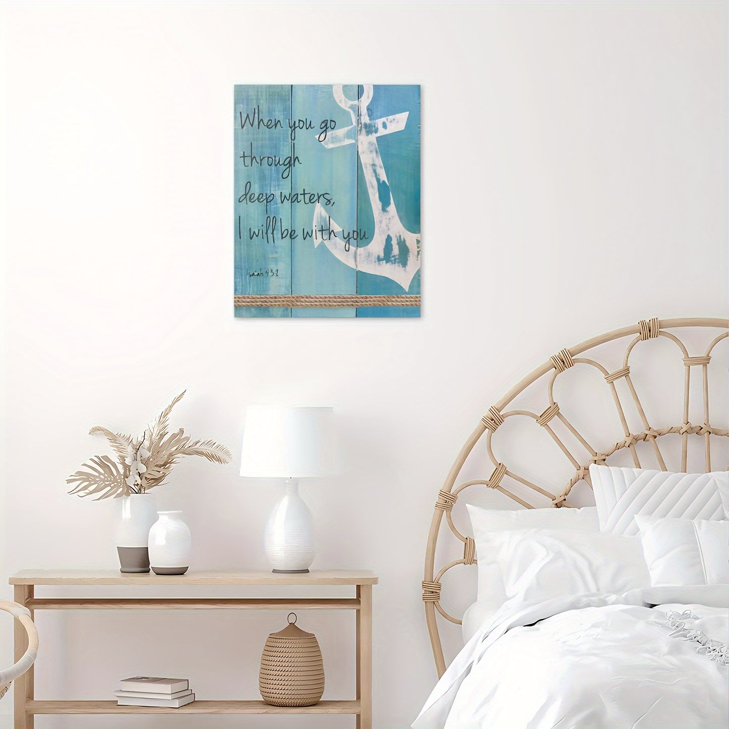 Nautical Anchor Bible Verse Canvas Wall Art - 1pc Wooden Frame Print for Living Room, Bedroom, Kitchen, Home & Office Decor, Inspirational Beach Theme Wall Decor for Single Party & Gift