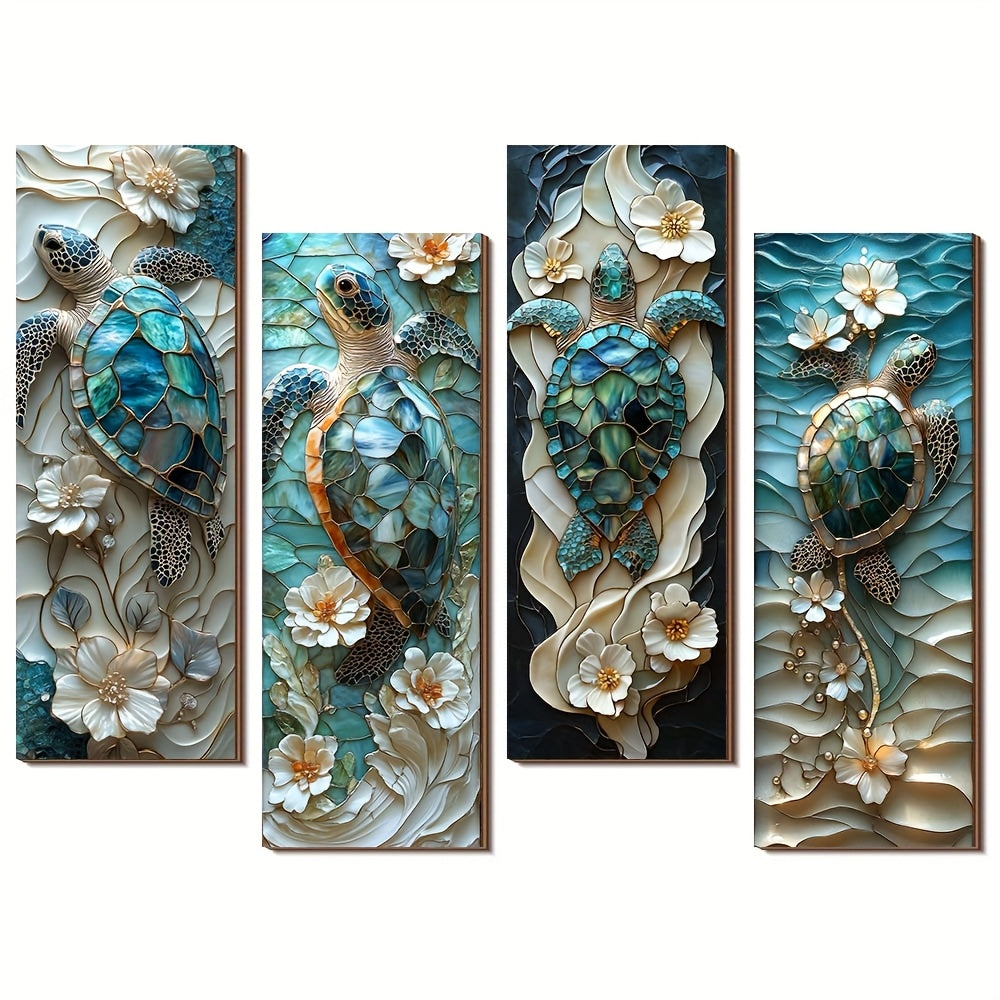 4pcs Sea Turtle Wall Decor, 2D Flat Wooden Wall Hangings, Minimalist Style, Suitable for Bedrooms, Living Rooms, Hallways, Home Decor Gifts, 11.81in x 3.94in