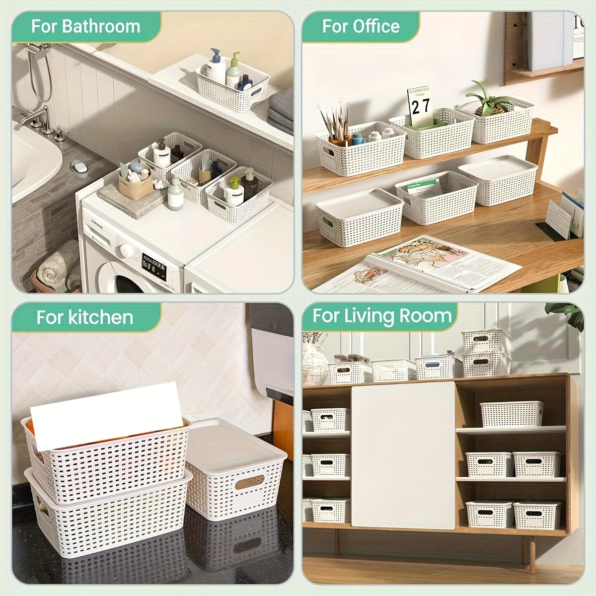 8pcs Modern Plastic Storage Bins with Lids - Versatile Organizer for Home, Office, and Toys, White Rectangular Design with Multiple Compartments for Document, Toy, and Small Items, Toy Storage, Shelf Baskets