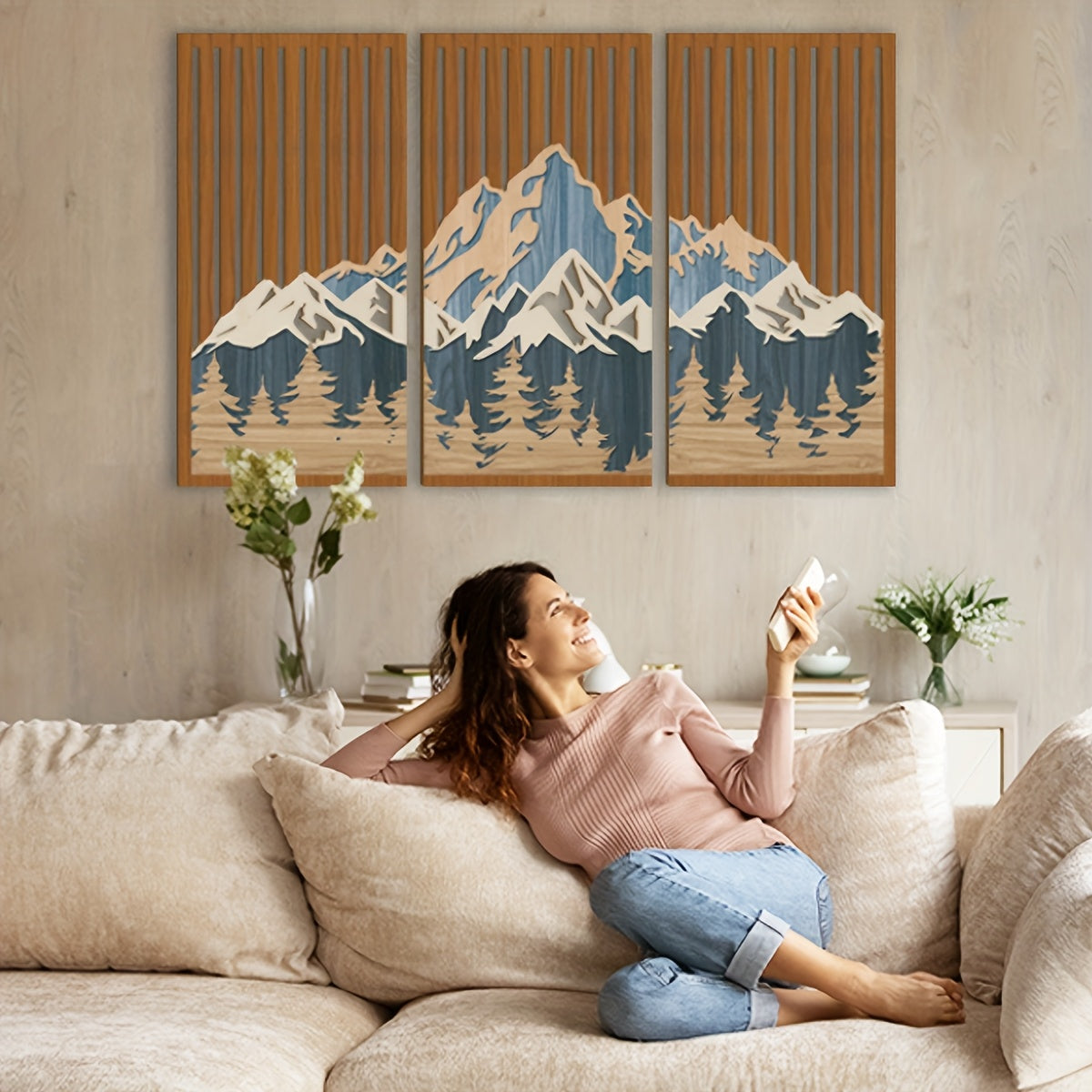 [Durable Mountain Wall Art] Durable PVC Panels | Large Mountain Wall Art Abstract Snow Mountain Forest | 16x32 Inch | Lodge Gallery Set | Moisture-Resistant Nature Art for Hospitality Spaces