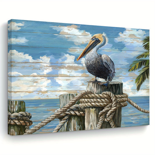Wooden Framed 11.8x15.7 inches Canvas Wall Art - Charming Pelican Print for Home & Office Decor, Perfect Gift for Any Occasion