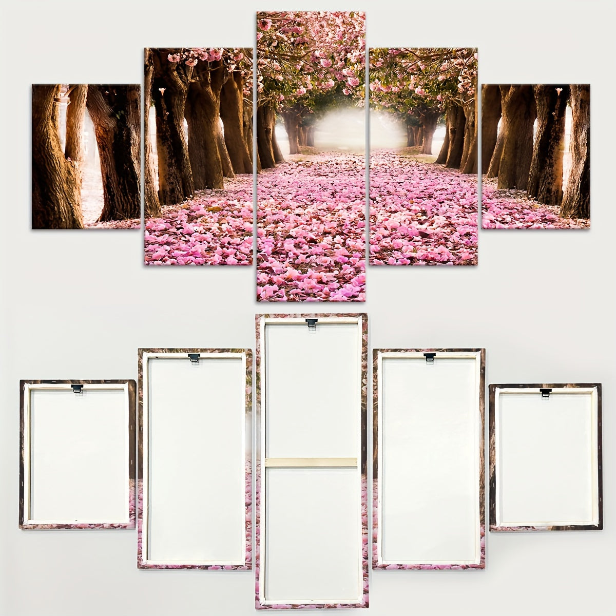 2D Flat, [2D FLAT] 5pcs Frame Cherry Blossom Grove Canvas Poster, Five Panel Scene Art, Modular Picture, Print Painting, Modern Art, Ideal Decor for Bedroom Living Room Kitchen Dorm, Wall Decoration, Gift for Family Friends,