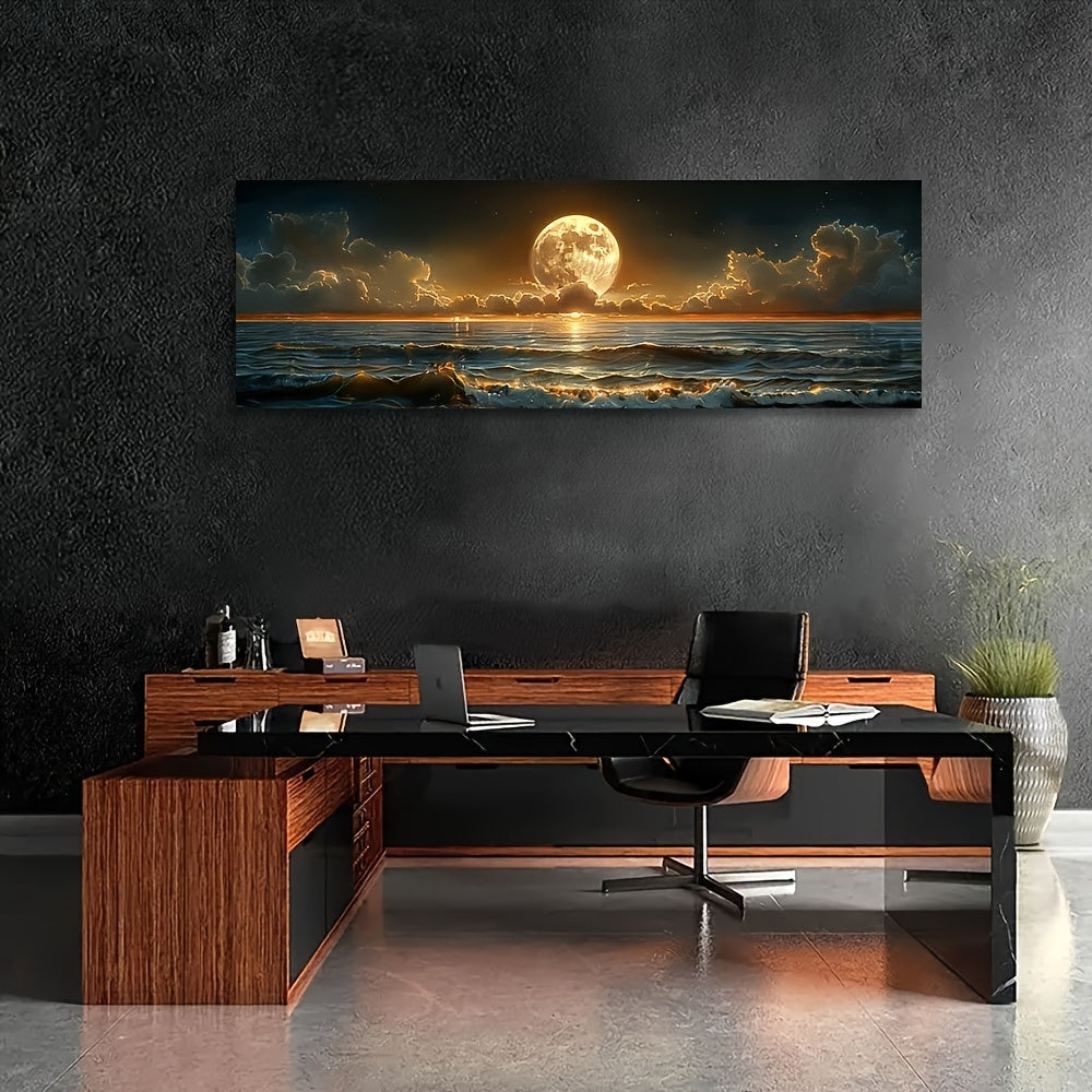 Classic Retro Farmhouse Style Moonlit Sea Landscape Canvas Poster Art Print, Frameless Transverse Wall Decor for Kitchen, Home Office, Bathroom, Living Room, Bedroom - Indoor & Outdoor Suitable-Father's Day Gift