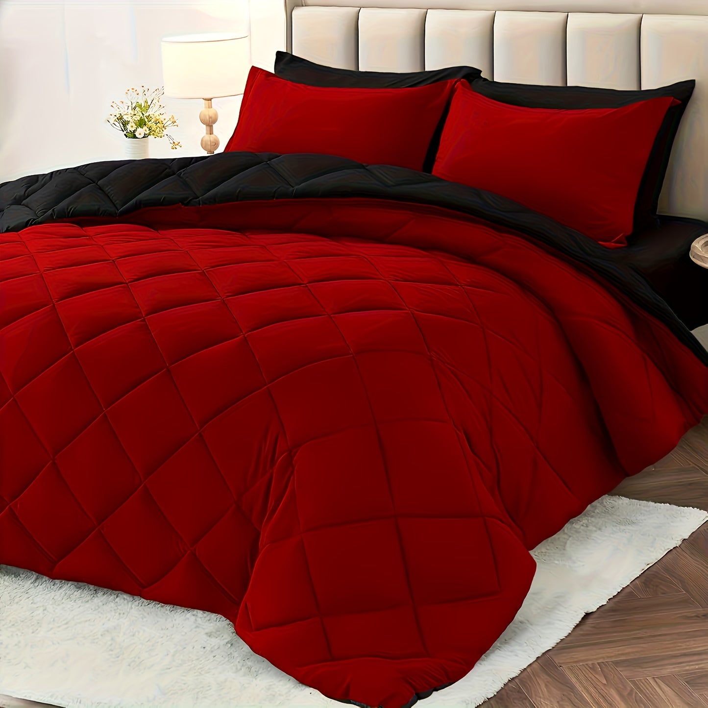 3pcs Solid Colour Checkered Comforter Set - Soft Microfiber, Lightweight, All-Season, Twin/Queen/King Size Bed In A Bag, Quilt Set with Breathable Fabric And Easy Care