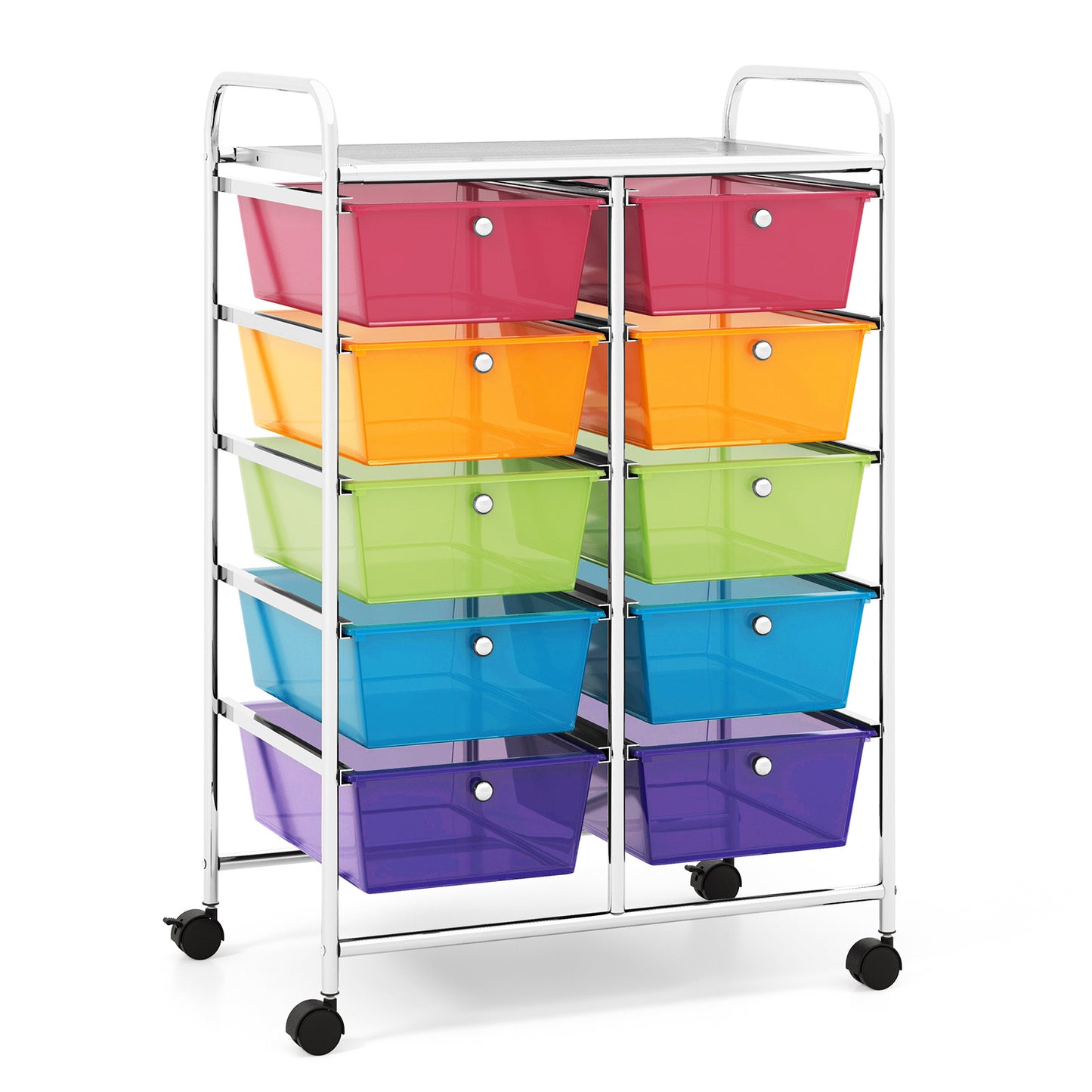 LIFEZEAL 10-Drawer Rolling Storage Cart with Lockable Wheels, Heavy-Duty Metal Frame & Removable Drawers - Multicolor Organizer for Home, Office, Classroom, Kitchen - 26"x14.5"x34"
