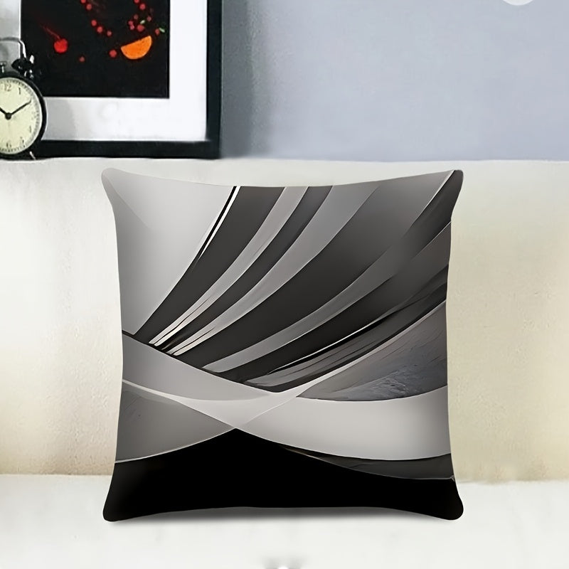 Set Of 4 Black Throw Pillow Covers Modern Abstract Grey Stripes Gray White Acrylic Bold Decorative Pillow Cases, Cozy Washable Polyester Cushion Covers For Home Decor Square 17.7x17.7 Inches Pillowcases (Pillow Insert Not Inc