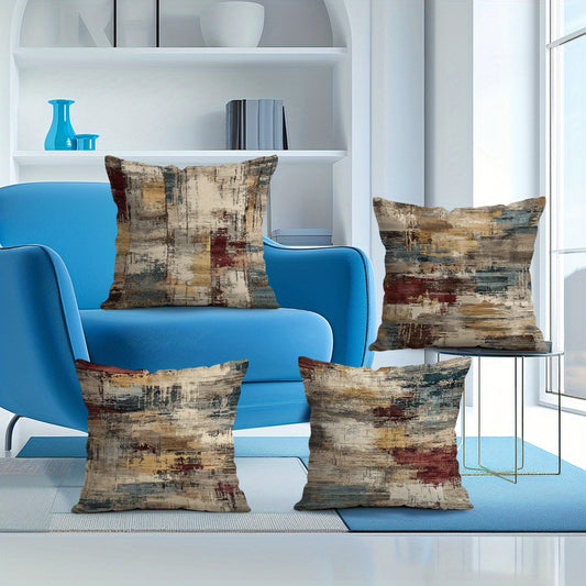 4pcs Abstract Paint Strokes Texture Pattern 18x18 Inches, Decorative Brown Throw Pillow Covers Set for Couch Sofa Bedroom Living Room Car