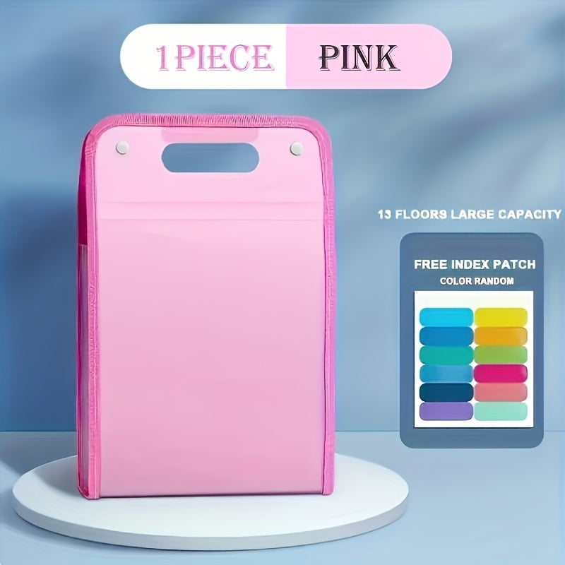 13-Layer A4 Clip Accordion File Folder, Handheld PP Material, Contemporary Style, Student Document Organizer with Free Classification Stickers, Examination Bag