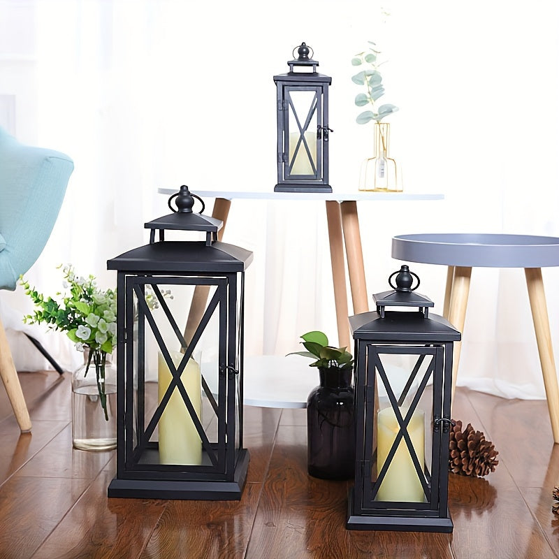 1pc Chinese Style Metal Candle Lantern with Glass Panels, Outdoor Windproof Floor-Mounted Candle Holder - Ideal for Wedding, Chapel Decor, Festive Celebrations - Christmas, Halloween, Valentine's Day, Universal