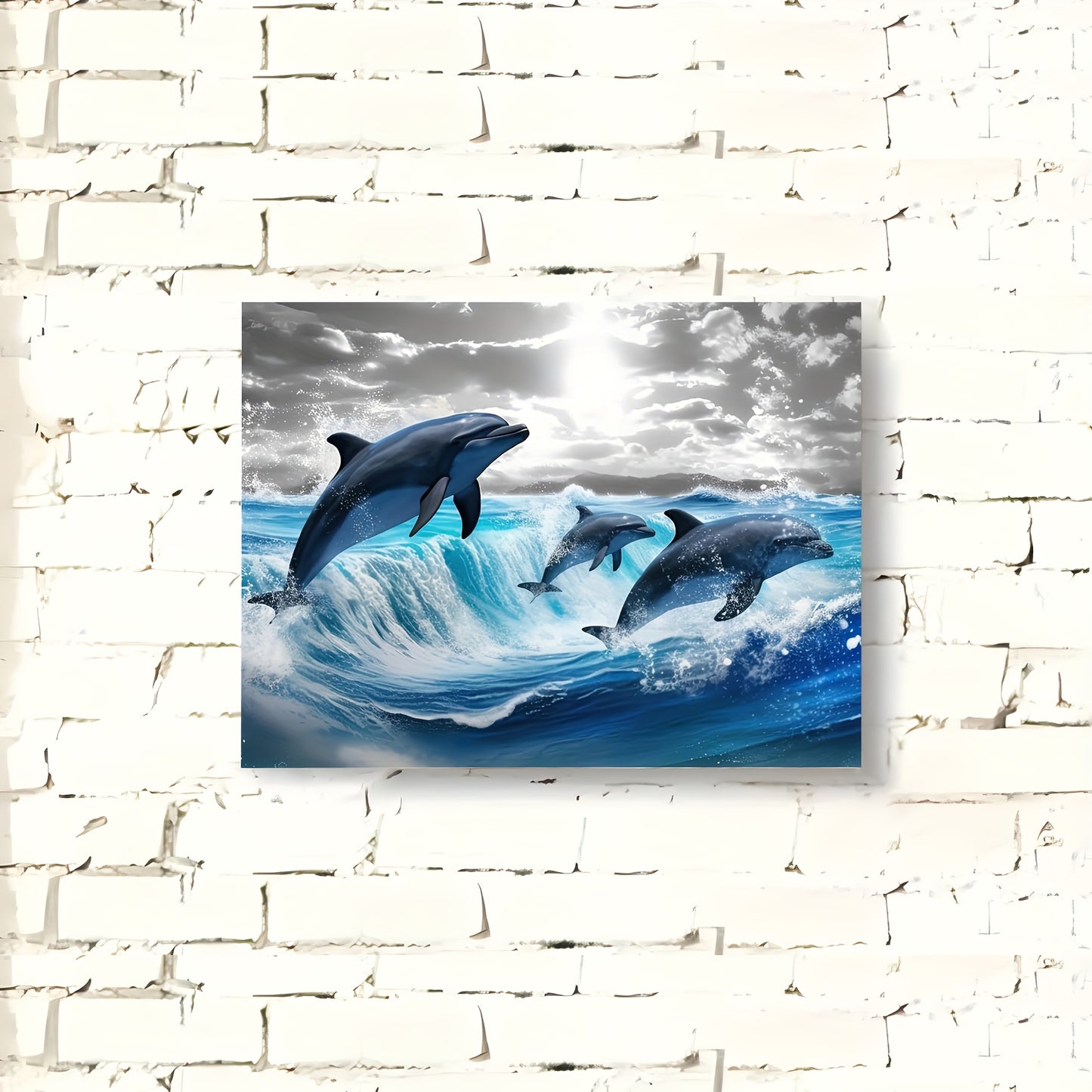 1pc Dolphin Leap Ocean Canvas Wall Art, Wooden Framed Seascape Print for Living Room, Bedroom, Kitchen - Home & Office Decor, Unique Gift for Any Occasion, 11.8x15.7 inches