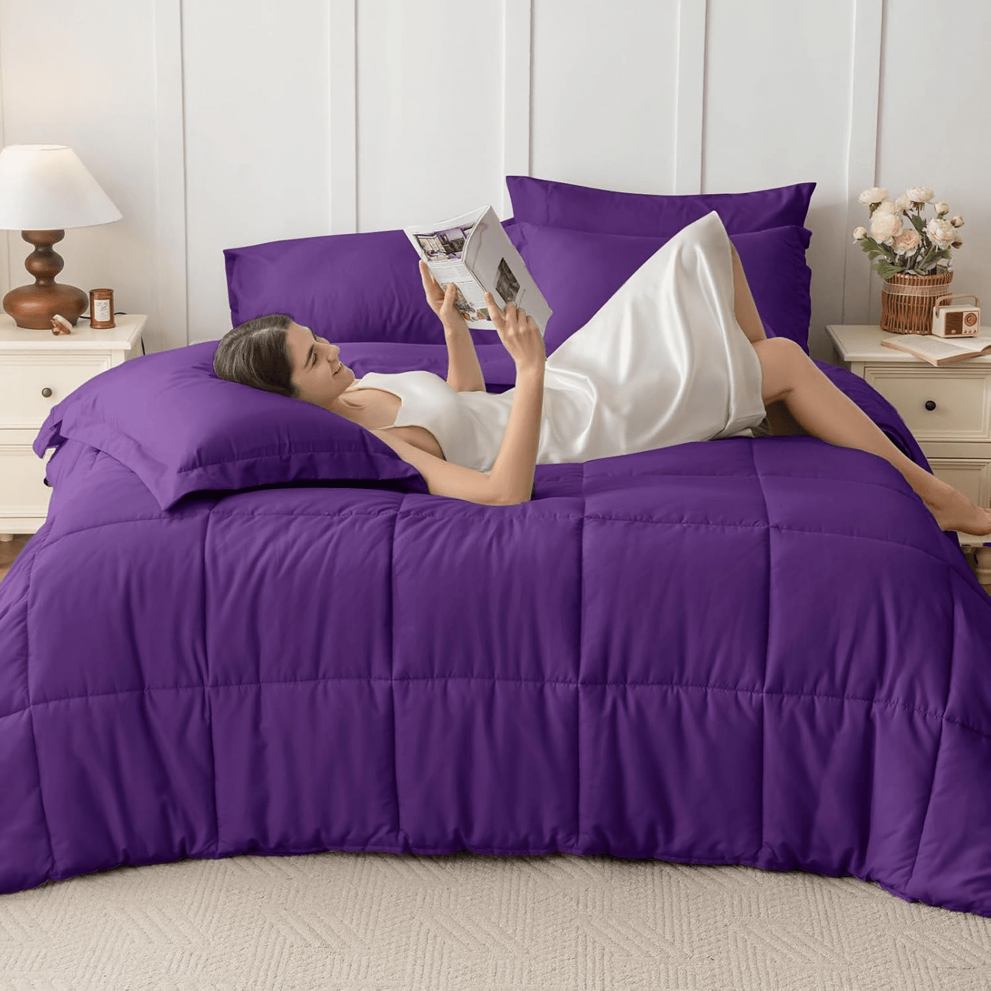 3pcs Solid Colour Checkered Comforter Set - Soft Microfiber, Lightweight, All-Season, Twin/Queen/King Size Bed In A Bag, Quilt Set with Breathable Fabric And Easy Care