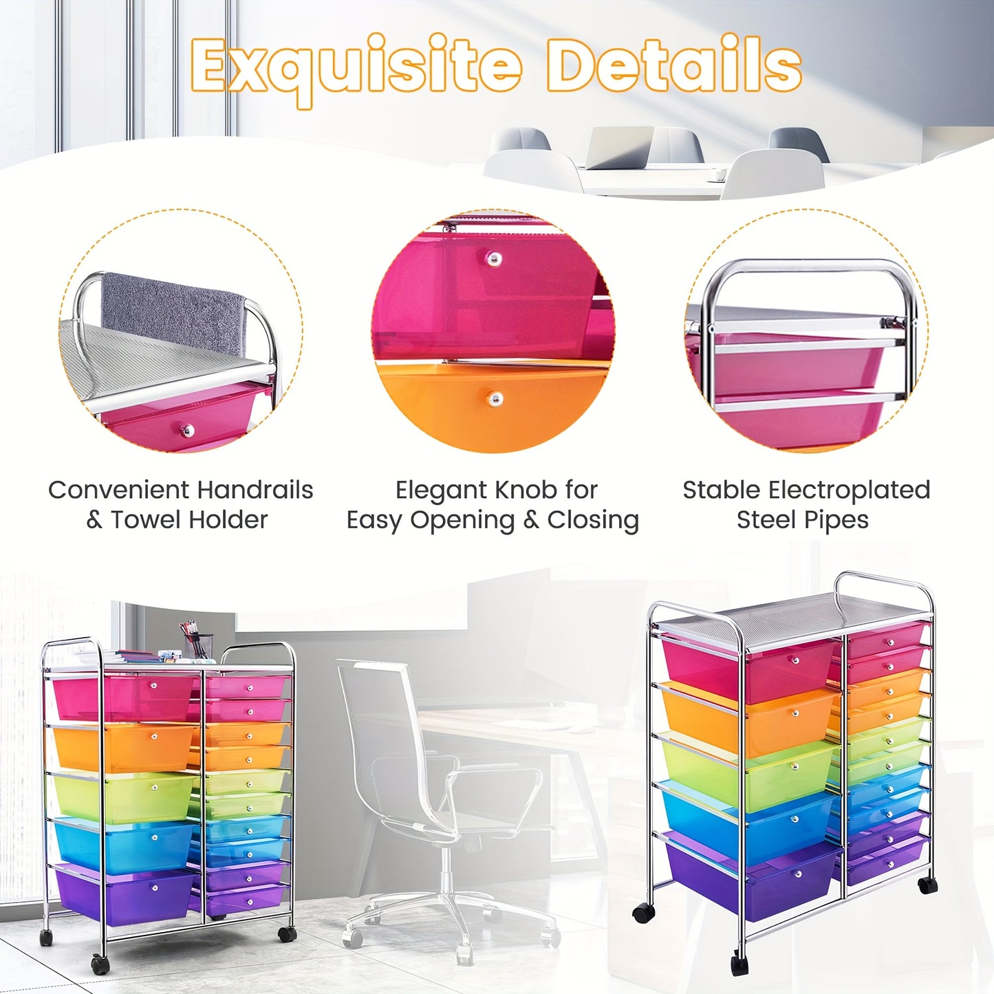 Costway 15 Drawer Rolling Storage Cart Tools Scrapbook Paper Office School Organizer