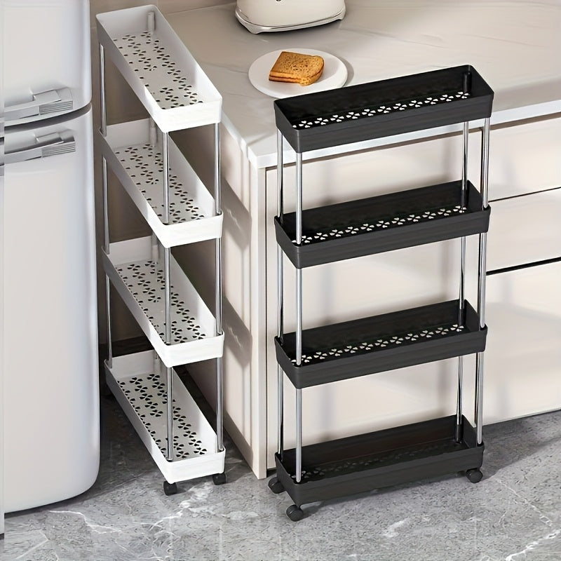 3-Tier Slim Rolling Storage Cart - Metal & Plastic Frame, Compact Narrow Design, Easy Assembly, Multi-Functional Vertical Organizer for Kitchen, Bathroom, Laundry Room, Living Room - Mobile Storage Unit, Minimalist Shelf, Dur