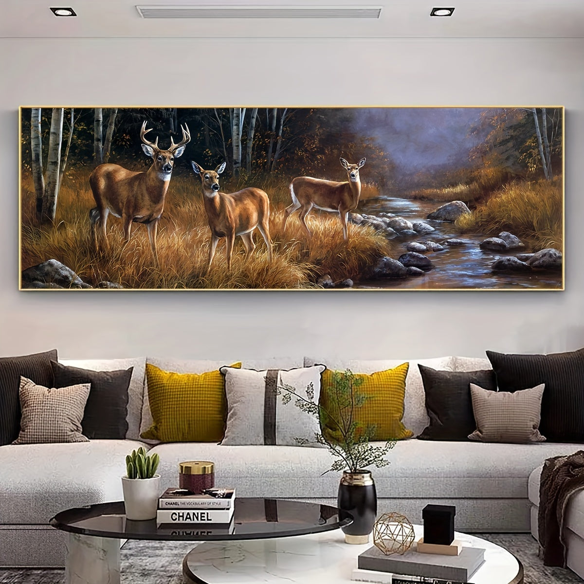[Perfect Deer Canvas Art Poster] Chic Forest Deer Group Canvas Art Poster - Waterproof, Odorless Wall Decor for Living Room, Bedroom, Office - Perfect Birthday Gift, Frameless Animal Landscape Print