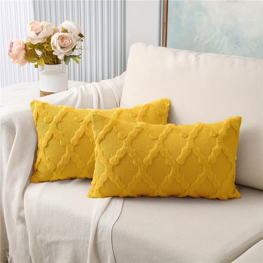 Set of 2 Bohemian Chic Velvet Throw Pillow Covers - Soft, Machine Washable, Woven Zipper Closure, Geometric Pattern Design - Decorative Cushion Covers for Living Room, Bedroom, and Outdoor Spaces
