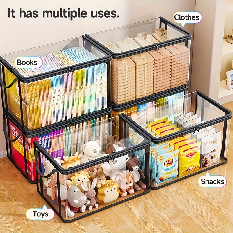 3 Sizes Available, Transparent PVC Storage Bag with Flip Lid and Viewing Window - Multipurpose Storage Box for Toys, Crafts, Books, School Supplies, Snacks - Durable Rectangular Home Organizer Box, 4 Seasons Suitable