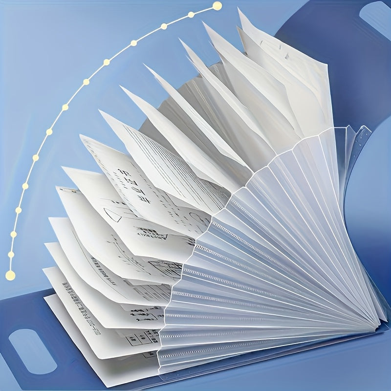 13-Layer A4 Clip Accordion File Folder, Handheld PP Material, Contemporary Style, Student Document Organizer with Free Classification Stickers, Examination Bag