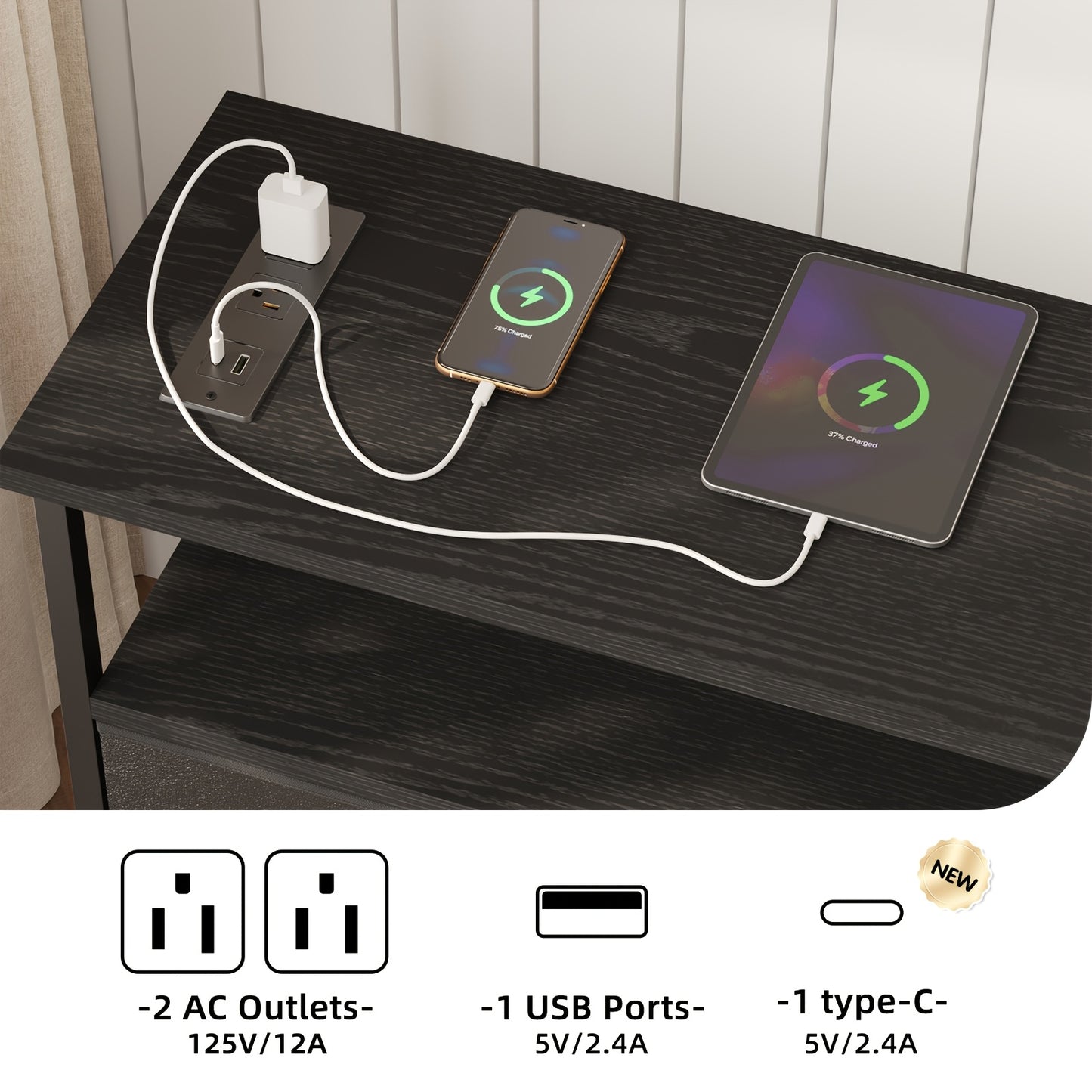 WHONLINE Night Stand with Charge Station, Bedside Table, Nightstand with 4 Drawers Bedside Table, LED Storgae Cabinet with Open Storage Shelf, Side Table for Bedroom Office, School And Dormitory Storage, for Halloween And Chr