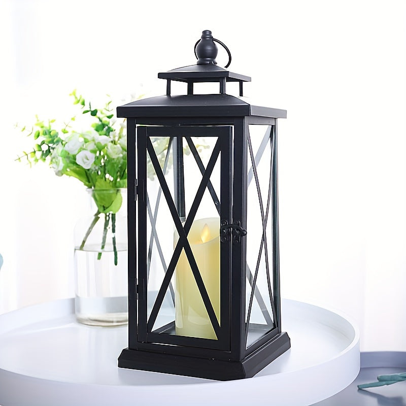 1pc Chinese Style Metal Candle Lantern with Glass Panels, Outdoor Windproof Floor-Mounted Candle Holder - Ideal for Wedding, Chapel Decor, Festive Celebrations - Christmas, Halloween, Valentine's Day, Universal