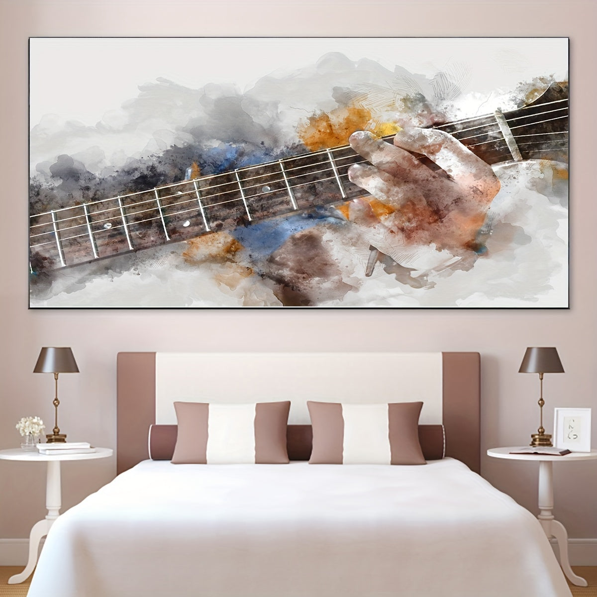 1pc Art Deco Modern Guitar Canvas Art Print, Musical Theme, Ink Medium, Frameless Poster, Transverse Orientation, with Indoor & Outdoor Wall Hanging Decor for Living Room, Bedroom, Home Office, Bathroom, Kitchen, Music Lovers
