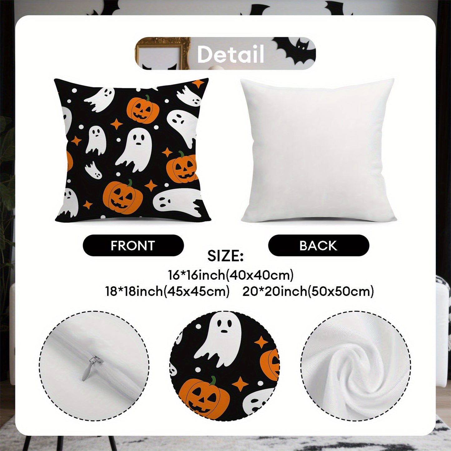 2pcs Halloween Throw Pillow Covers, Contemporary Style, Polyester 100., Zipper Closure, Hand Wash Only, Decorative Cushion Cases for Home, Living Room, Chair, Sofa - Orange Pumpkin & White Polka Dot Design, Halloween Decorati
