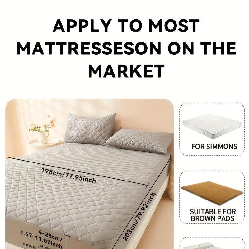 1pc Cooling Waterproof Mattress Protector, Cool And Comfortable, Layered Fitted Sheet, Solid Color Bedding Design, Can Be Used As A Separate Bedspread, 9-15 Inches Deep Pocket, Reusable Nursing Pads, Ideal for Bedroom, Guest