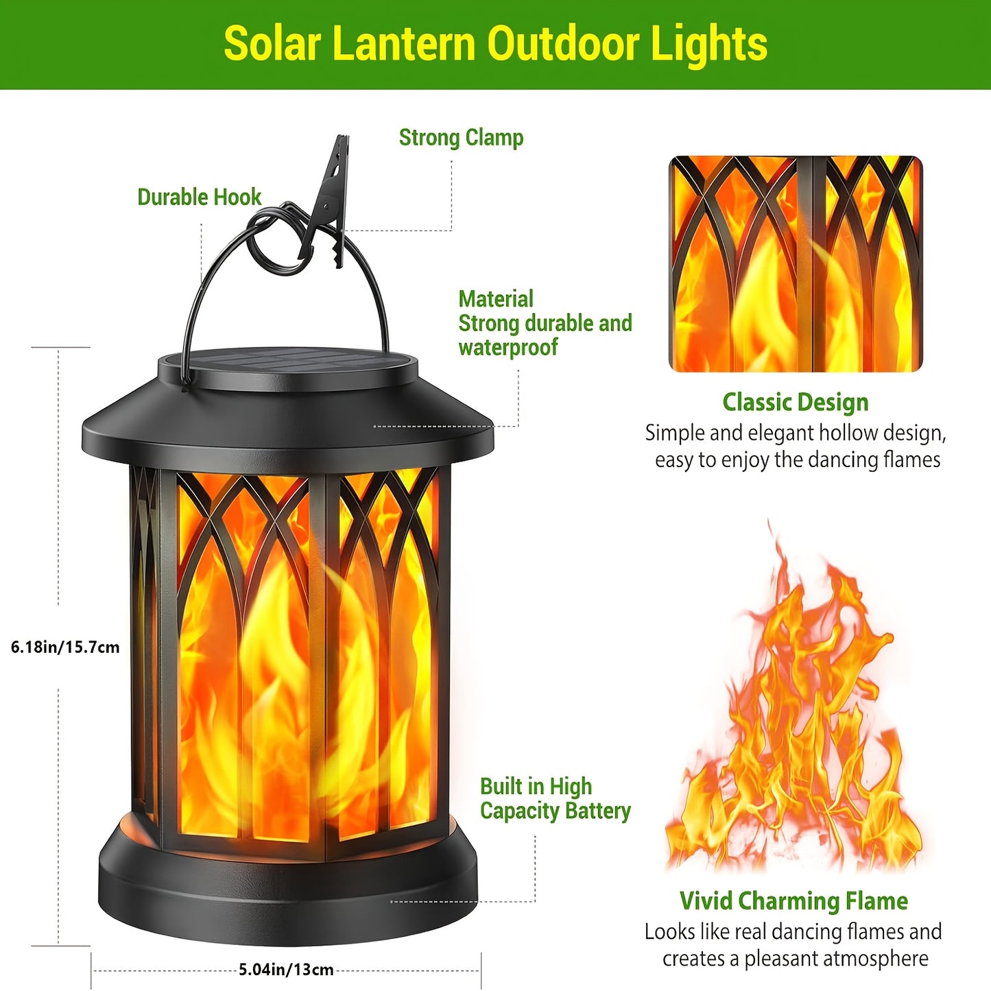 2pcs Solar Lantern Lights Outdoor, Upgraded Flickering Flame Effect,, Hanging Solar Powered Lanterns for Yard and Garden Decor, Black and Bronze, Outdoor Lights