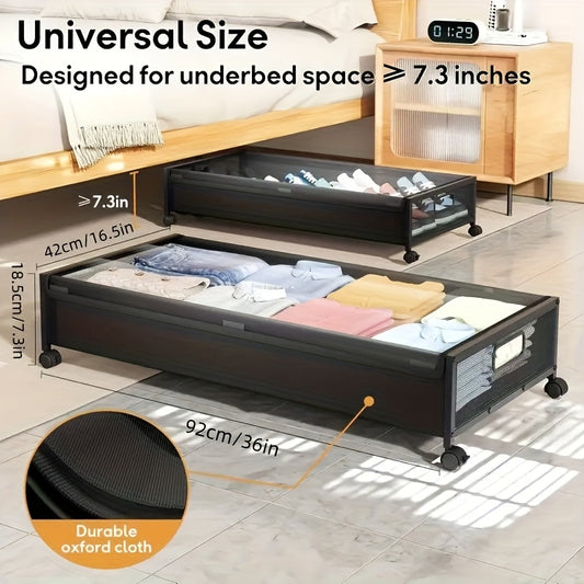 4-Pack Under Bed Storage Bins with Wheels, 54L Large Capacity Metal Rolling Drawers with Clear Lids – Perfect for Clothes, Shoes, Blankets, Toys, and Books Organizer, Mobile Storage Solution | Classic Design | Spacious Rect