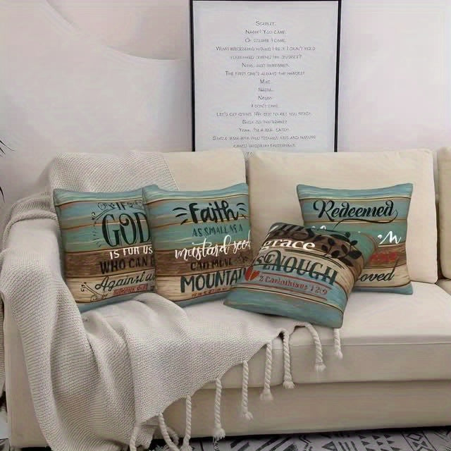 4pcs 17.7*17.7 Inches Modern Christian Faith Inspirational Scripture Pillow Covers - Printed With Zipper Closure, Pillow Cases For Sofa, Living Room, Bedroom, Office, Outdoor, Modern Farmhouse, Party Decoration & Home Decorat