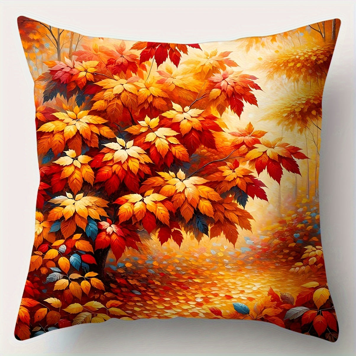 4pcs Autumn Harvest Decorative Throw Pillow Covers - Fall Leaves, Pumpkins, Grapes & Berries in Orange, Yellow, Red, - Zipper Closure Cushion Cases for Farmhouse, Bohemian Living Room, Sofa - Machine Washable Polyester (14x14