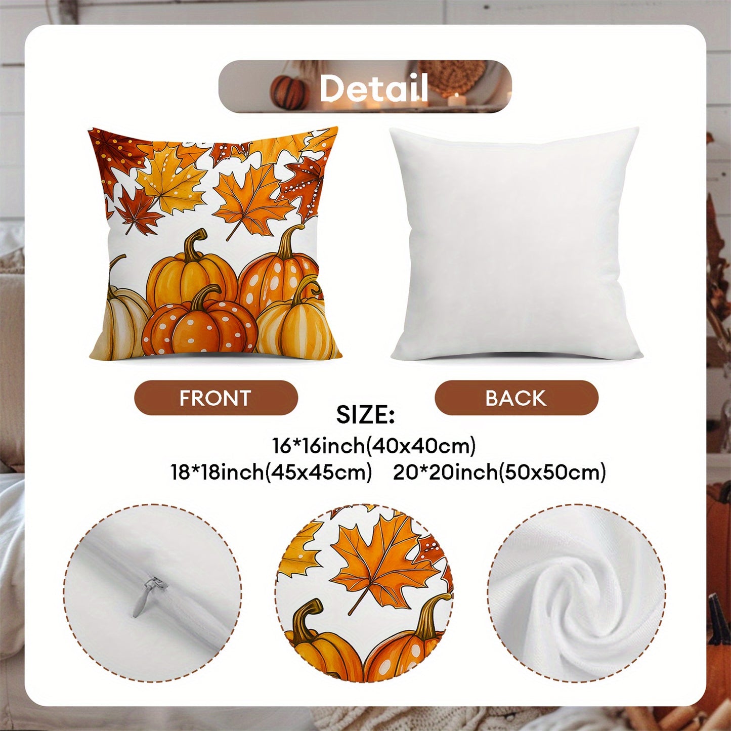 2pcs White Polka Dot Pumpkin Throw Pillow Covers Red Yellow Eucalyptus Leaves Cushion Case Fall Thanksgiving Day Farmhouse Decorations for Sofa Couch Livingroom