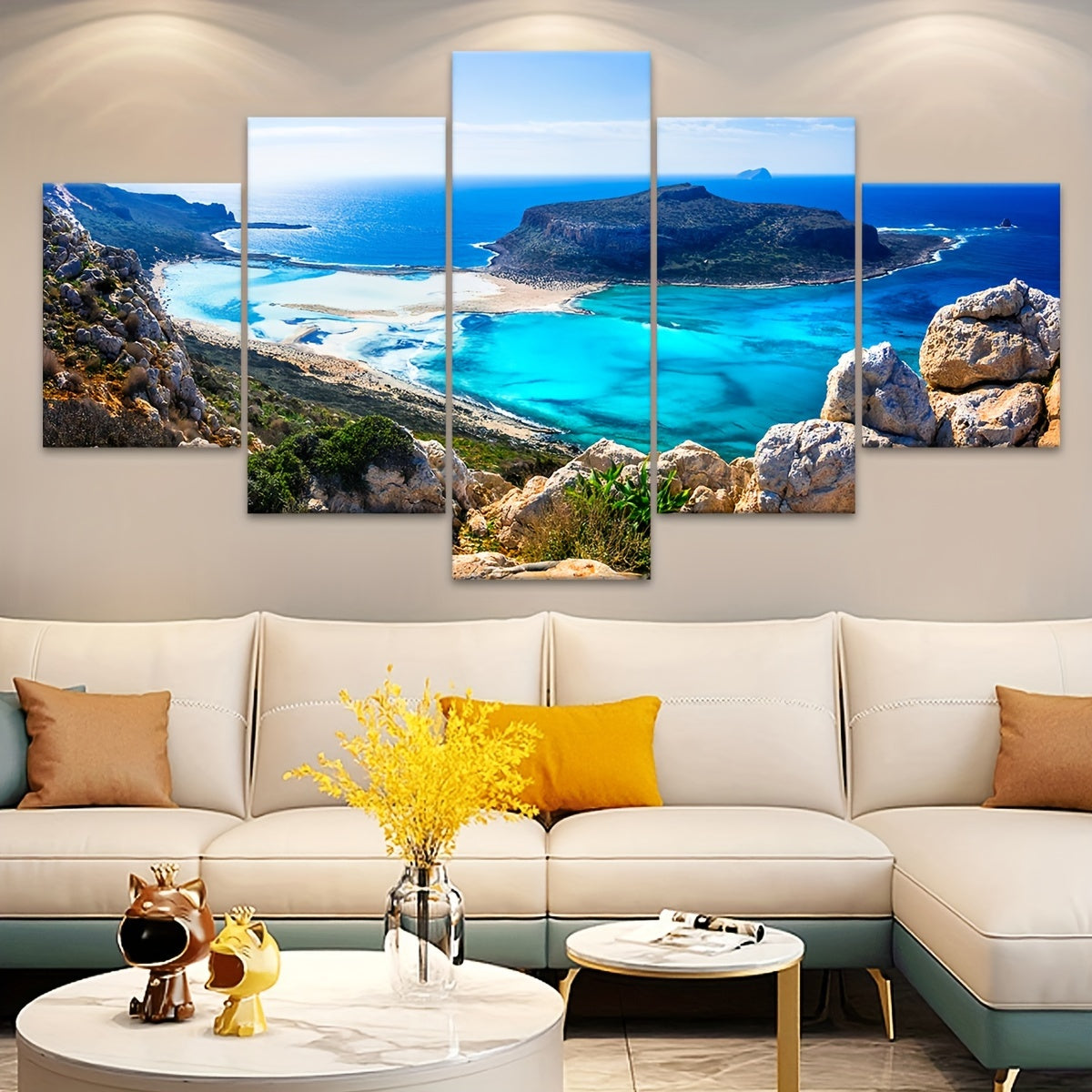 5pcs Frame Nature Seaside Lakes Canvas Poster, Sunrise Sunset Sea View Five Panel Scene Art, Modular Picture, Print Painting, Modern Art, Ideal Decor for Bedroom Living Room Kitchen Dorm, Wall Decoration, Gift for Family Frie