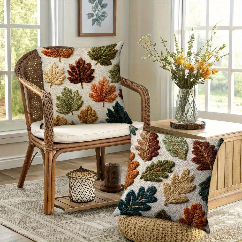 4pcs, Autumn leaf embroidery style (non genuine embroidery) throw pillow cover, living room sofa cushion decoration cushion cover, home decoration square 18x18 inch pillowcase, Suitable for bedrooms, sofas, living rooms.