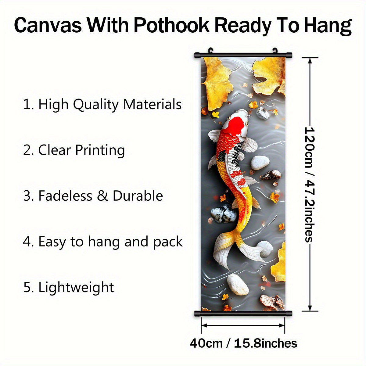 3pcs Chinese Fengshui Ink Koi Carp and Ginkgo Scroll Painting Set, 3D Embossed Craftsmanship, Suitable for Living Room and Study Wall Decoration, New Year Housewarming Gift, Auspicious Attract Wealth Artistic Gift